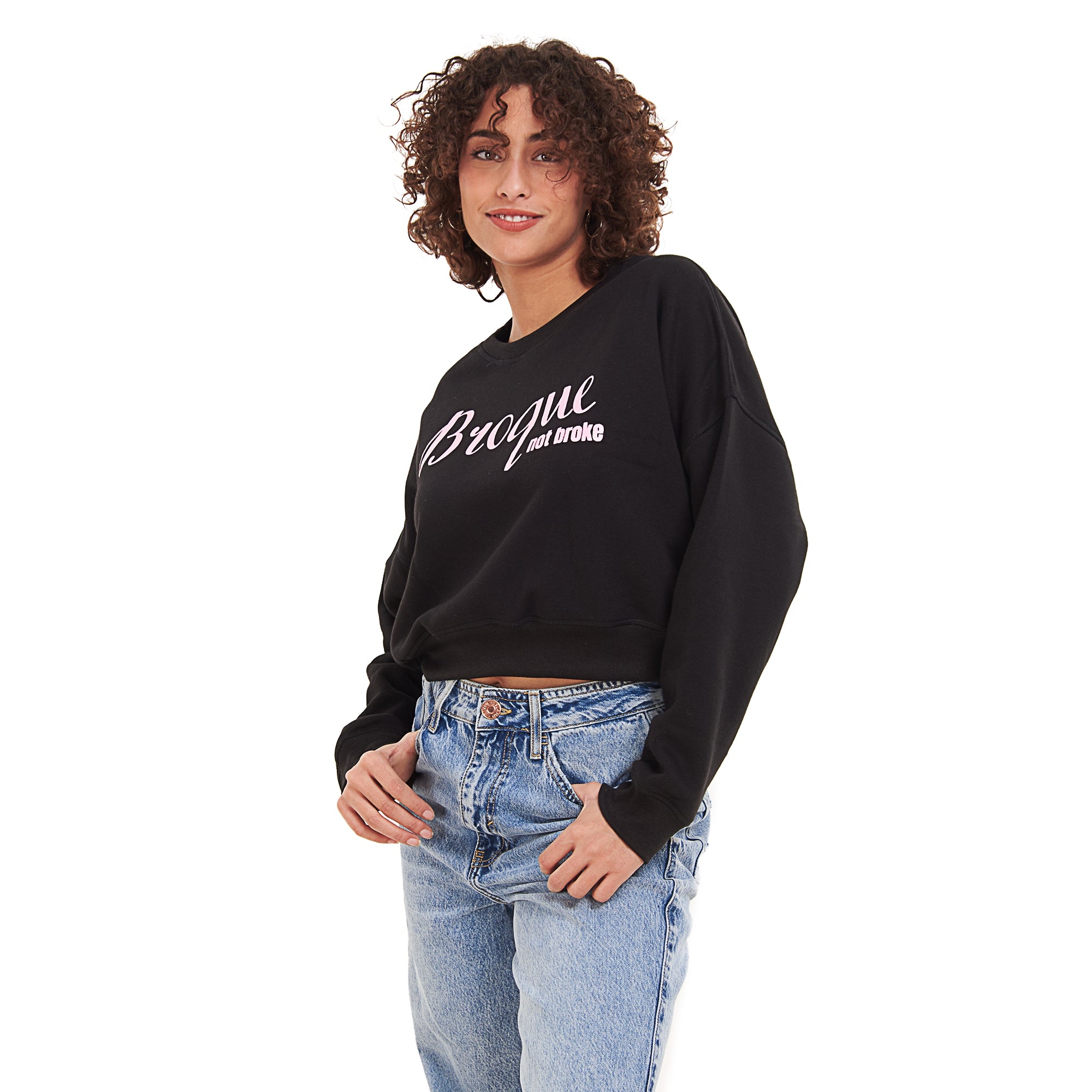 Women Graphic Cropped Sweatshirt- Broque Not Broke