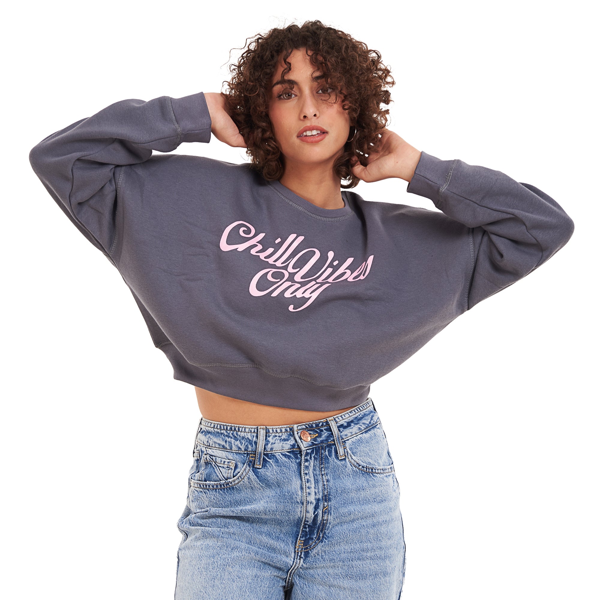 Women Graphic Cropped Sweatshirt- Chill Vibes Only